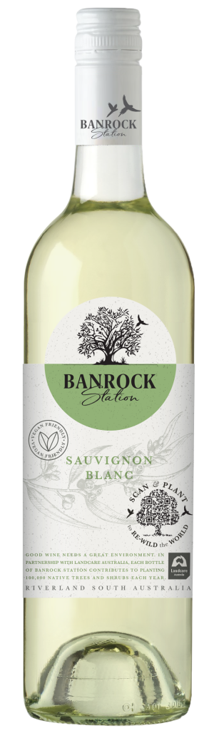 Banrock Station Sauvignon Blanc 750 ML wine bottle displaying label with tropical and citrus flavors.