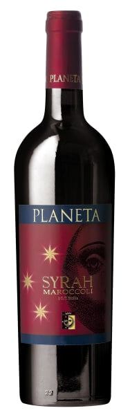 Planeta Syrah 2019 wine bottle with label detailing.