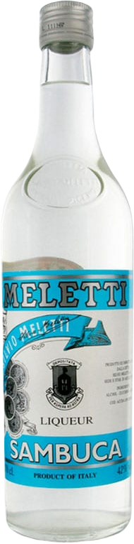 Meletti Sambuca Liqueur 750 ml bottle with blue label.