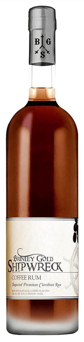 Brinley Gold Shipwreck Coffee Rum 750 ML bottle with notes of butterscotch and toffee.