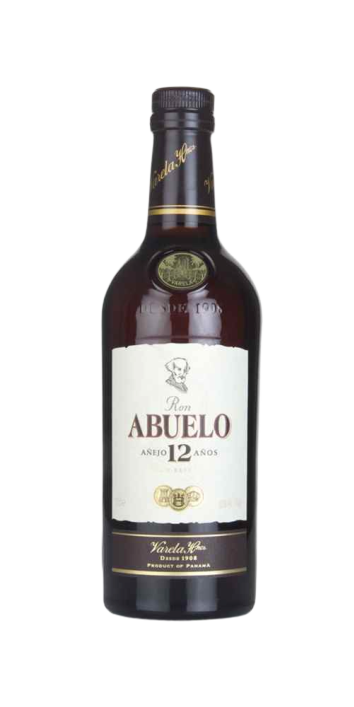 Ron Abuelo 12 Anos Anejo Gran Reserva Rum 750 ML bottle with deep amber color.