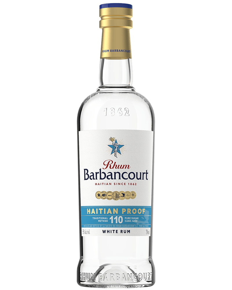 Rhum Barbancourt Rhum Agricole Haitian Proof White Rum 110, 750 ML bottle.