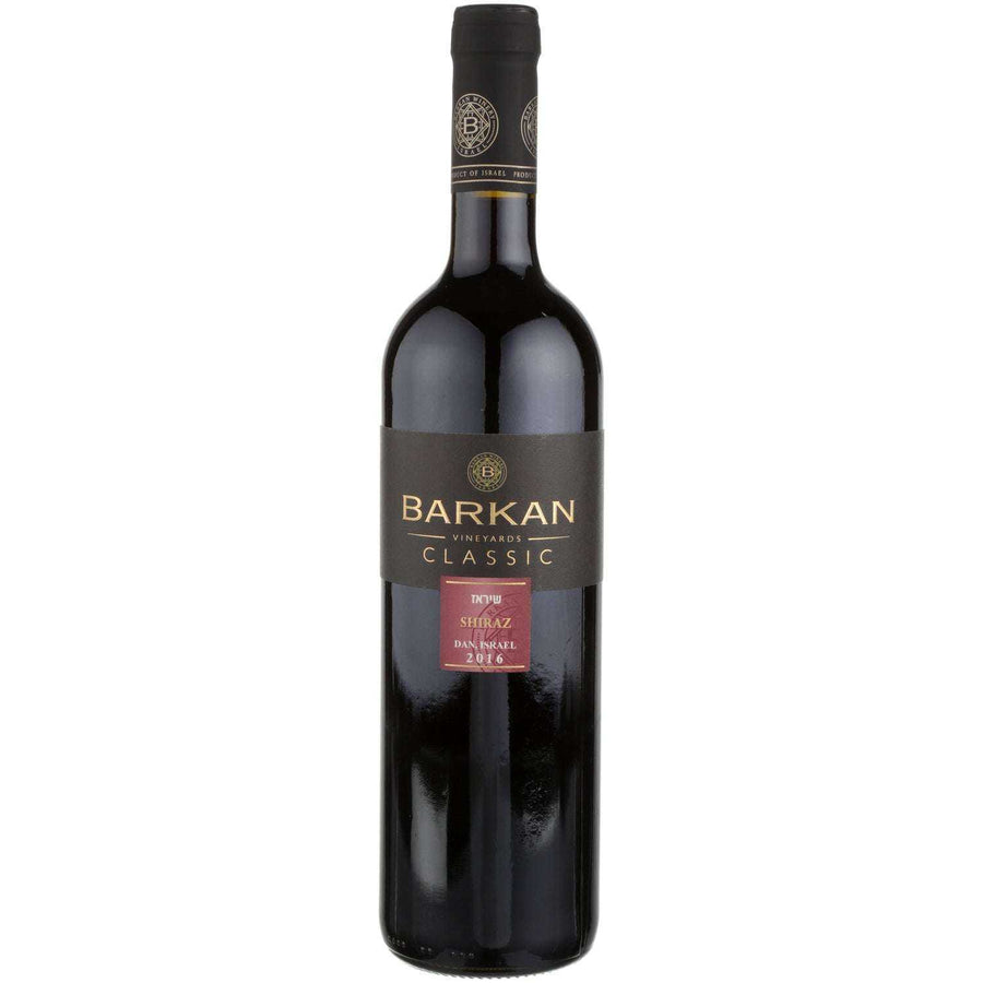 Barkan Shiraz Classic Dan 750 ML wine bottle with label displaying product details.