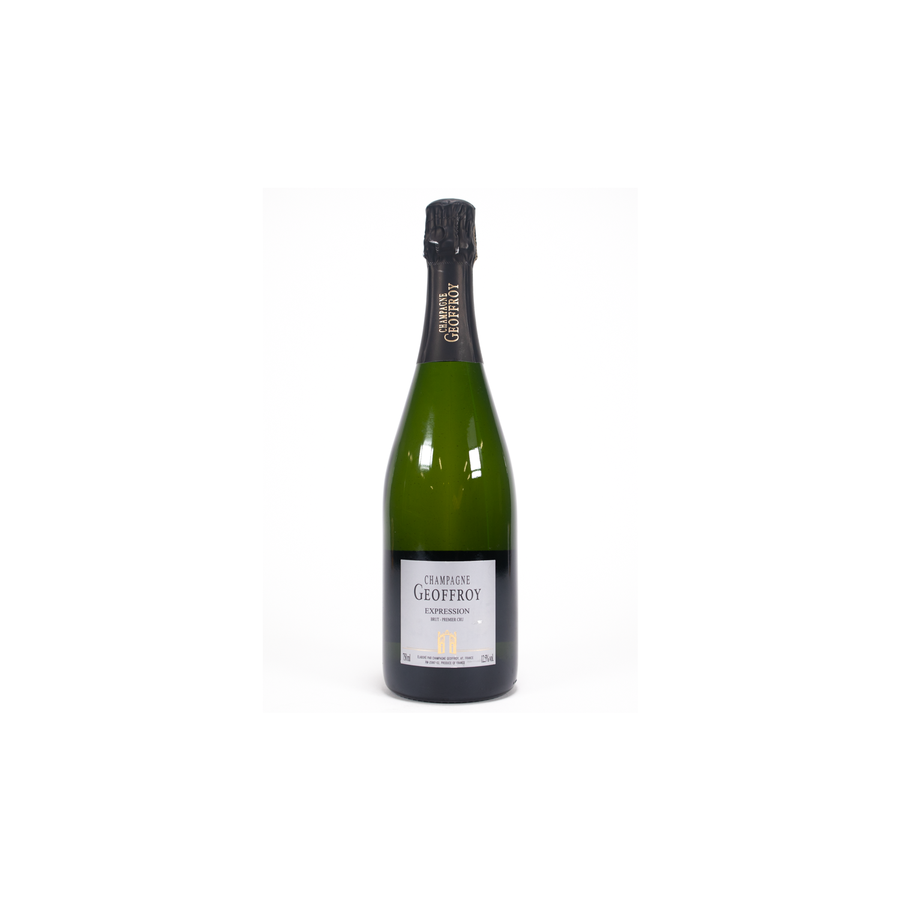 Bottle of Rene Geoffroy Champagne Brut Expression Premier Cru 750 ML with elegant bubbly and balanced structure