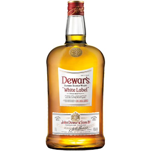 Dewar's White Label Blended Scotch Whisky 1.75L bottle, double-aged for smooth finish.