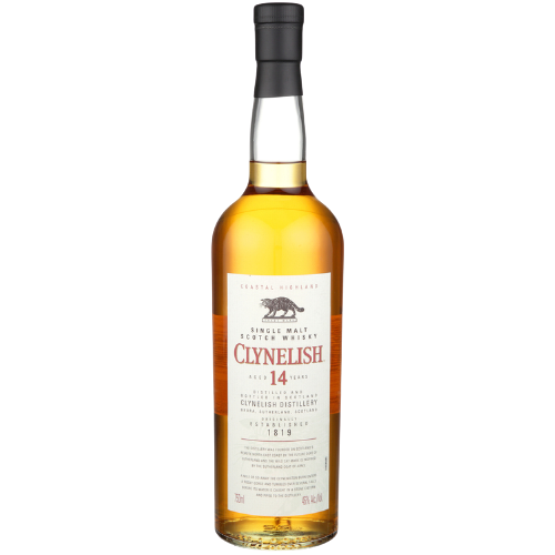 Clynelish Single Malt Scotch 14 Yr 750 ML bottle with label showing coastal distillery details.