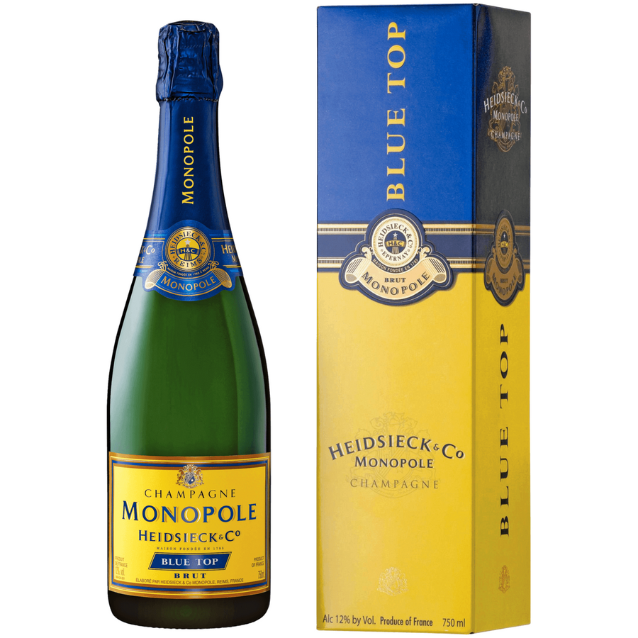 Heidsieck & Co. Monopole Champagne Brut Blue Top 750 ML bottle with elegant citrus and apple notes