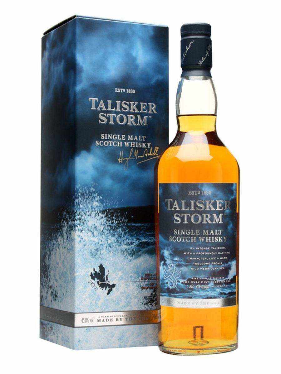 Talisker Single Malt Scotch Storm 91.6 750 ML bottle and packaging.