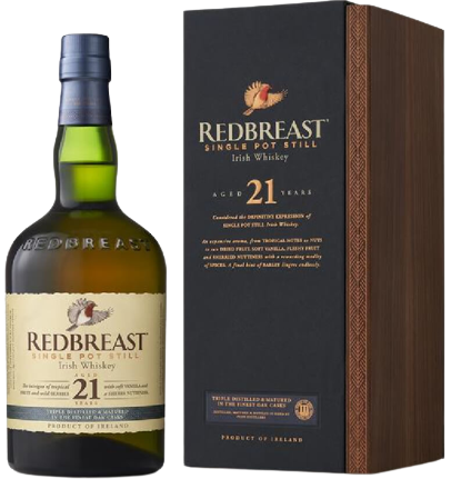 Redbreast Single Pot Still Irish Whiskey 21 Year bottle and box set.
