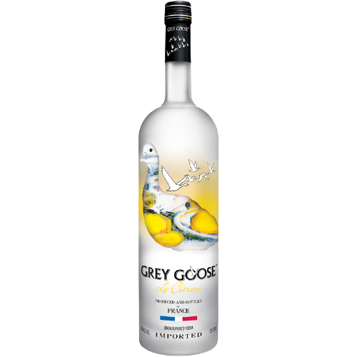 Grey Goose Citrus Flavored Vodka Le Citron 1.75L bottle featuring lemon design.