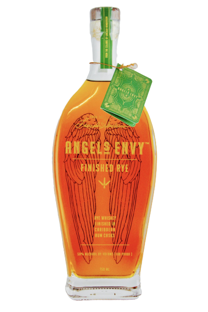 Angel's Envy Rye Whiskey 750 ML bottle with rum cask finish and angel wing design.