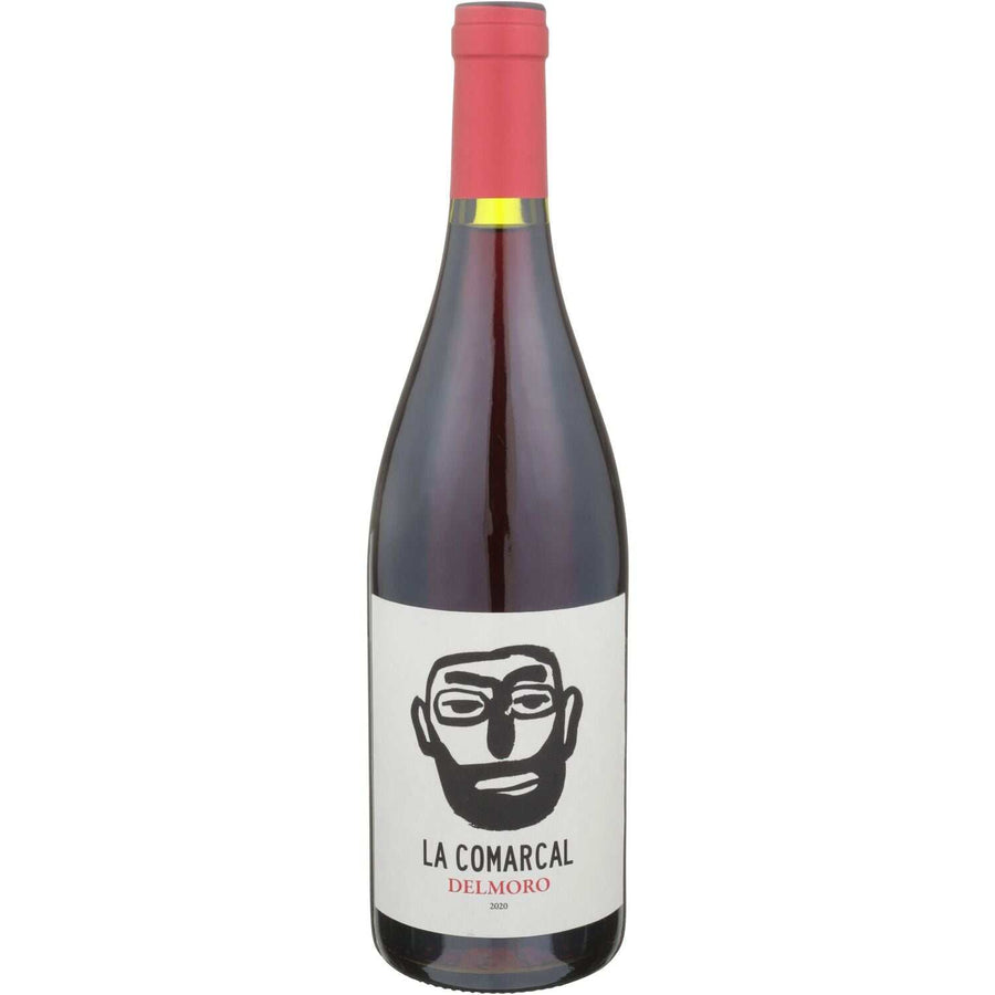 La Comarcal Vino Tinto Delmoro Valencia 2020 750 ML red wine bottle with Spanish vineyard background