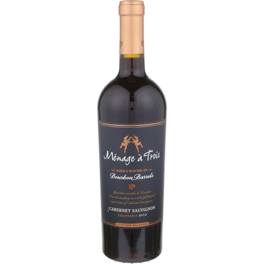 Menage A Trois Cabernet Sauvignon 750ml bottle aged 3 months in bourbon barrels California limited release