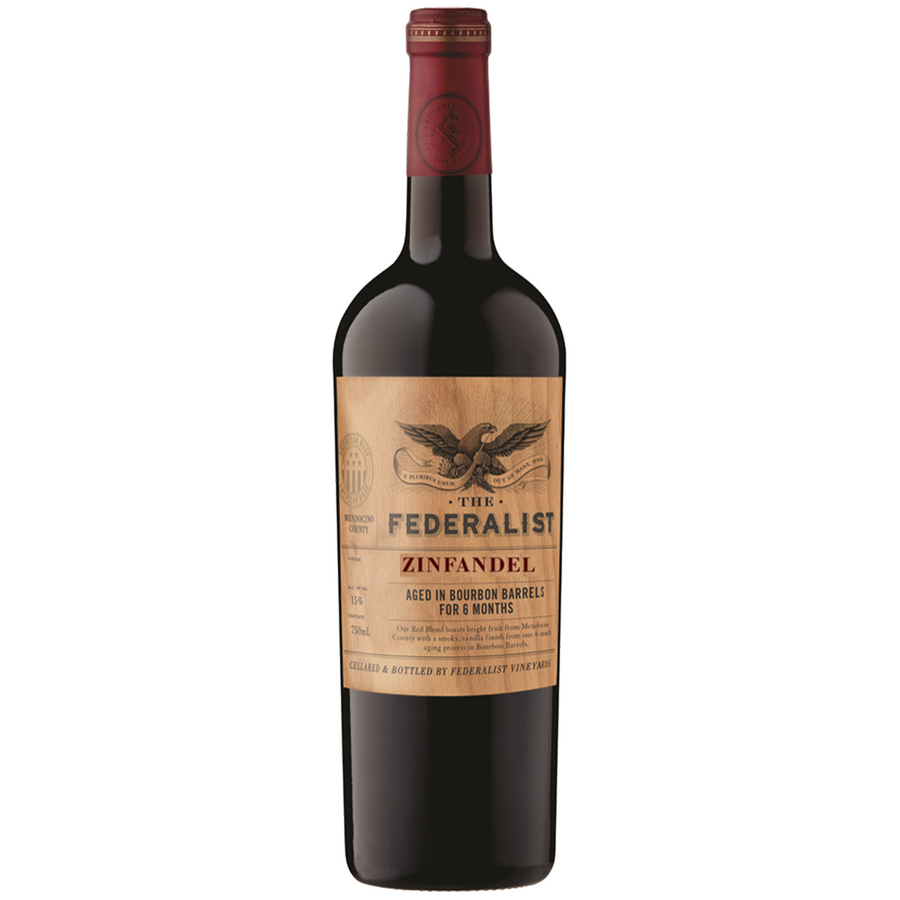 The Federalist Zinfandel wine aged in bourbon barrels for 6 months, Lodi 750 ML bottle