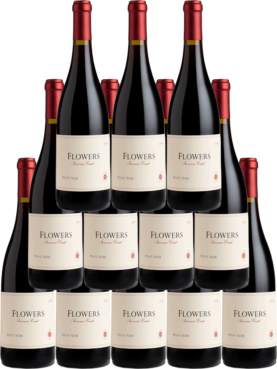 Flowers Pinot Noir Sonoma Coast 2023 750 ML red wine 12 bottles with vibrant cherry and raspberry aromas and balanced acidity
