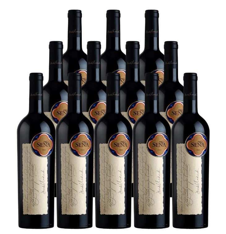 Twelve bottles of Sena Red Wine Aconcagua Valley 2021 750 ML vintage with biodynamic blend and French oak aging