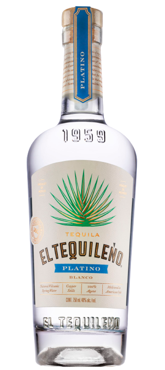 El Tequileno Tequila Platino Blanco 750 ML bottle with agave illustration and blue label.