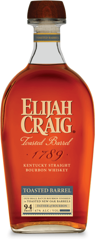 Elijah Craig Toasted Barrel Kentucky Straight Bourbon Whiskey bottle, 750ml, 94-proof, award-winning with sweet oak complexity.