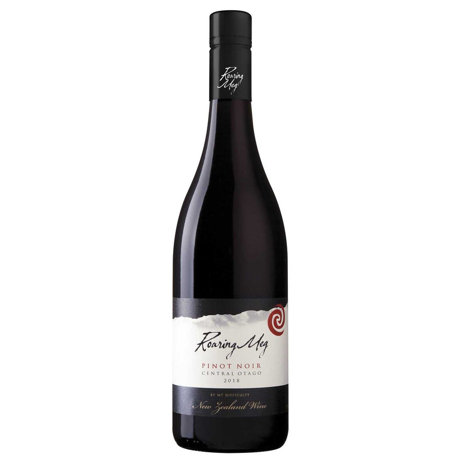 Bottle of Roaring Meg Pinot Noir Central Otago 750 ML with red cherry and plum notes