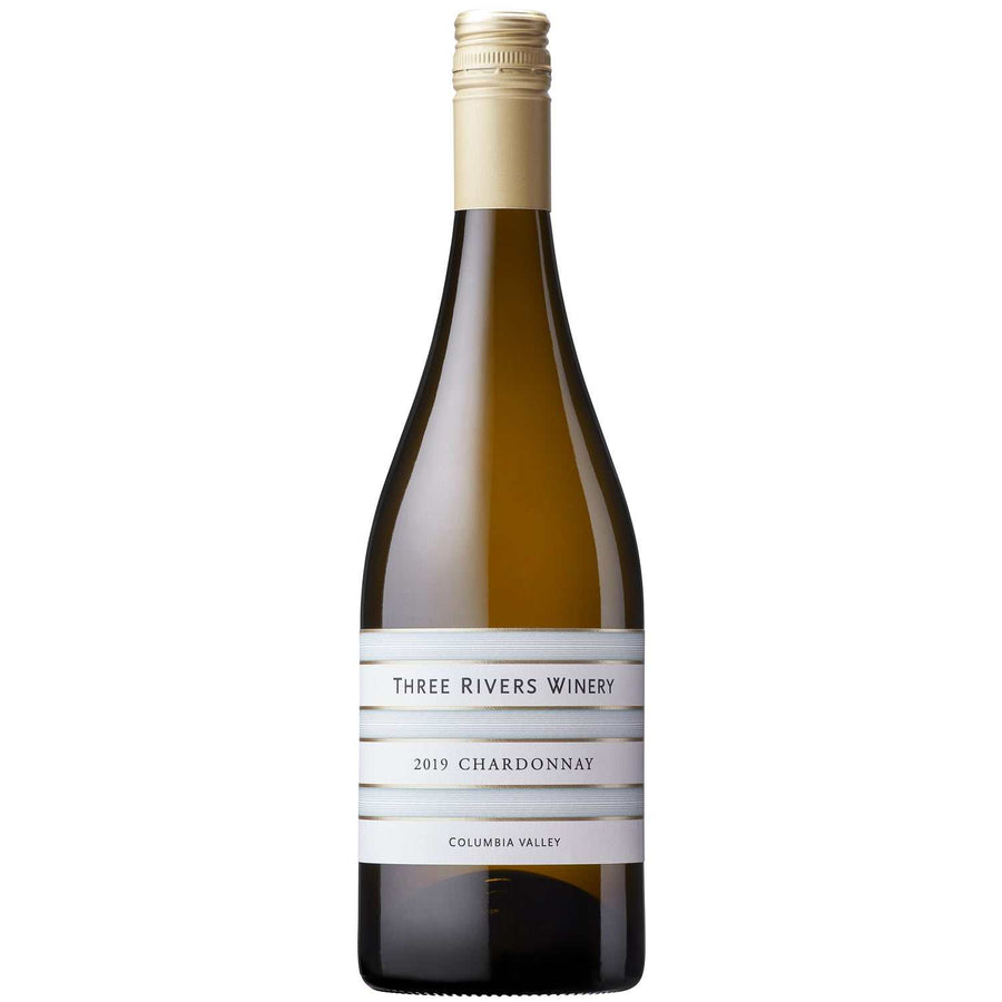 Three Rivers Winery Chardonnay Columbia Valley 750 ML bottle with vineyard background