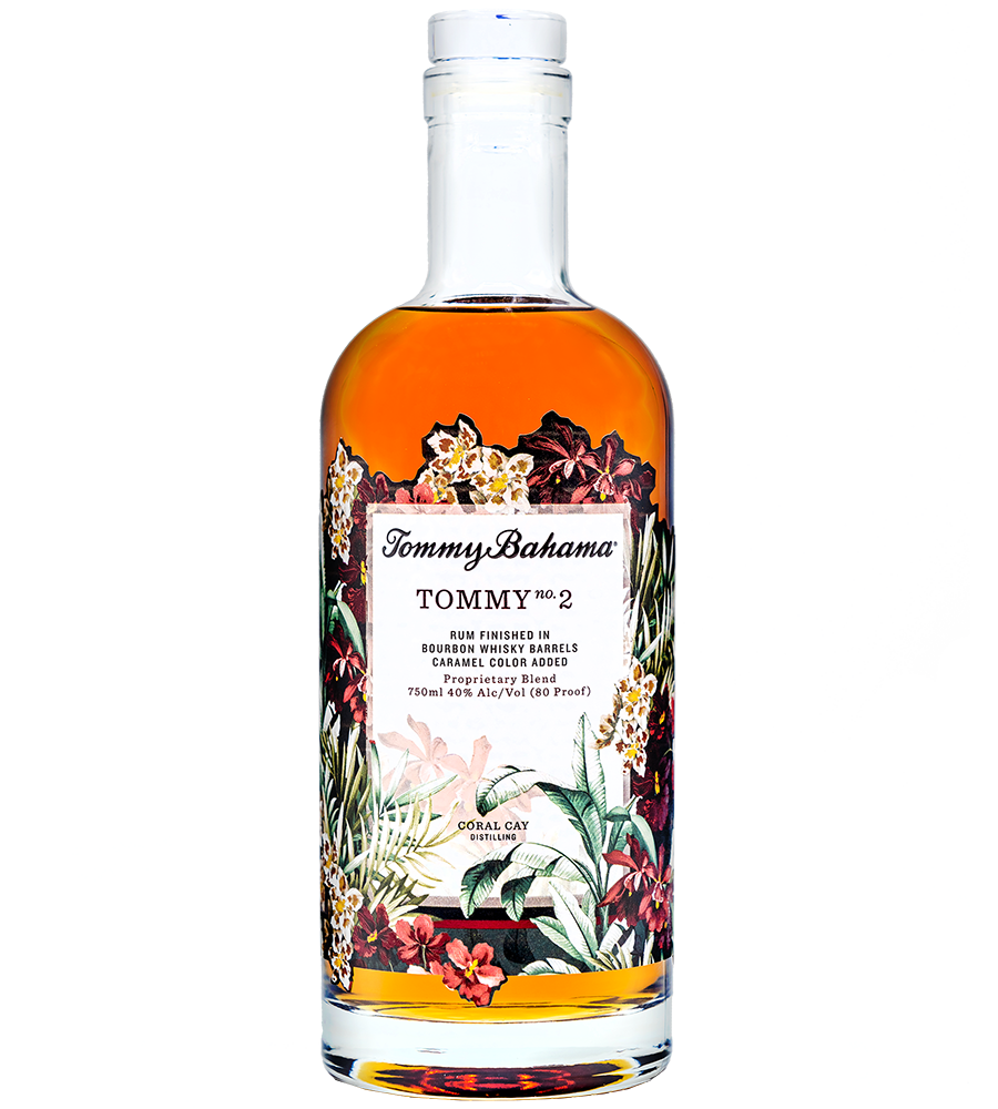 Coral Cay Tommy Bahama Tommy no.2 Rum 750 ML bottle with tropical floral design.