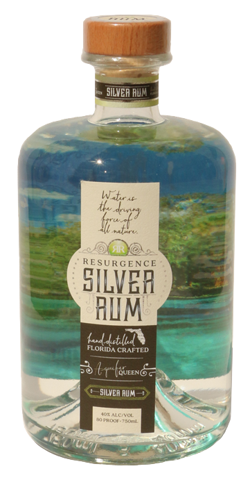 Fish Hawk Spirits Resurgence Silver Rum 750ml bottle with clear liquid and wooden cap