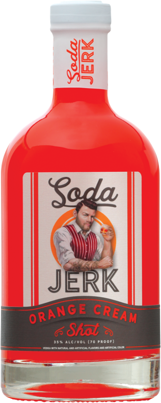 Soda Jerk Orange Cream Shot Flavored Vodka 750 ML bottle with red cap and clear label, 35% ABV.