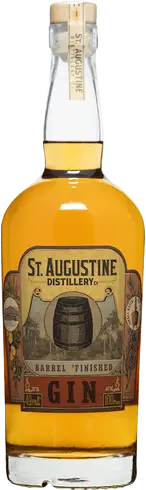 St Augustine Bourbon Barrel Finished Gin 750 ML bottle with golden amber liquid and vintage label