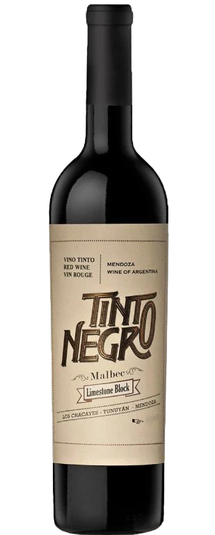 Bottle of Tintonegro Limestone Block Malbec Mendoza 750 ML red wine showcasing rich limestone terroir and bold fruit flavors