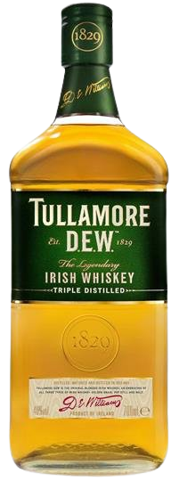 Tullamore D.E.W. Legendary Irish Whiskey 1L bottle with green label and amber liquid inside