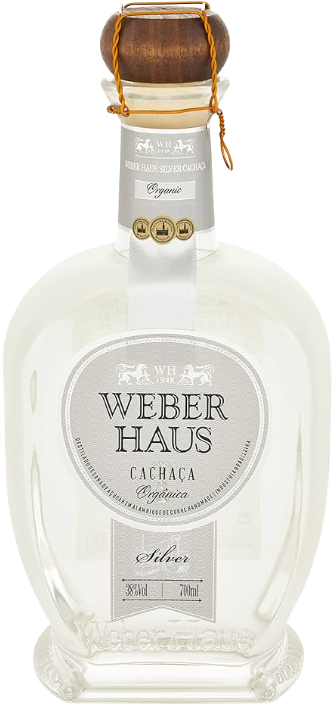 Weber Haus Cachaca Premium Classica Organic 750 ML bottle with silver label and wooden cap