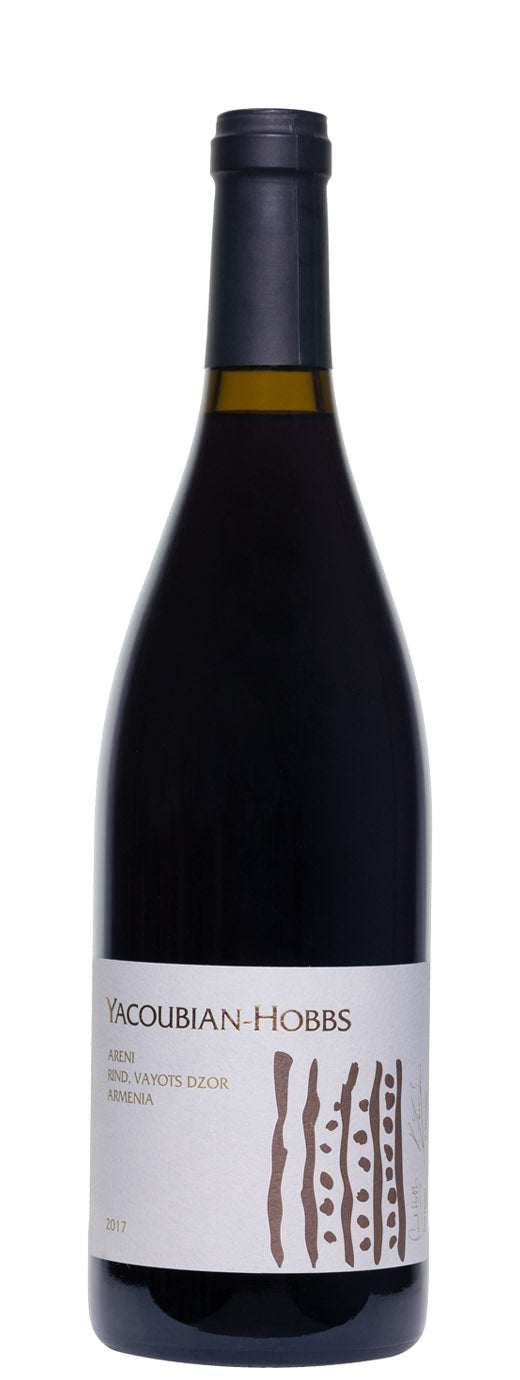 Yacoubian-Hobbs Rind Areni 2017 red wine bottle from Armenia's Vayots Dzor region.