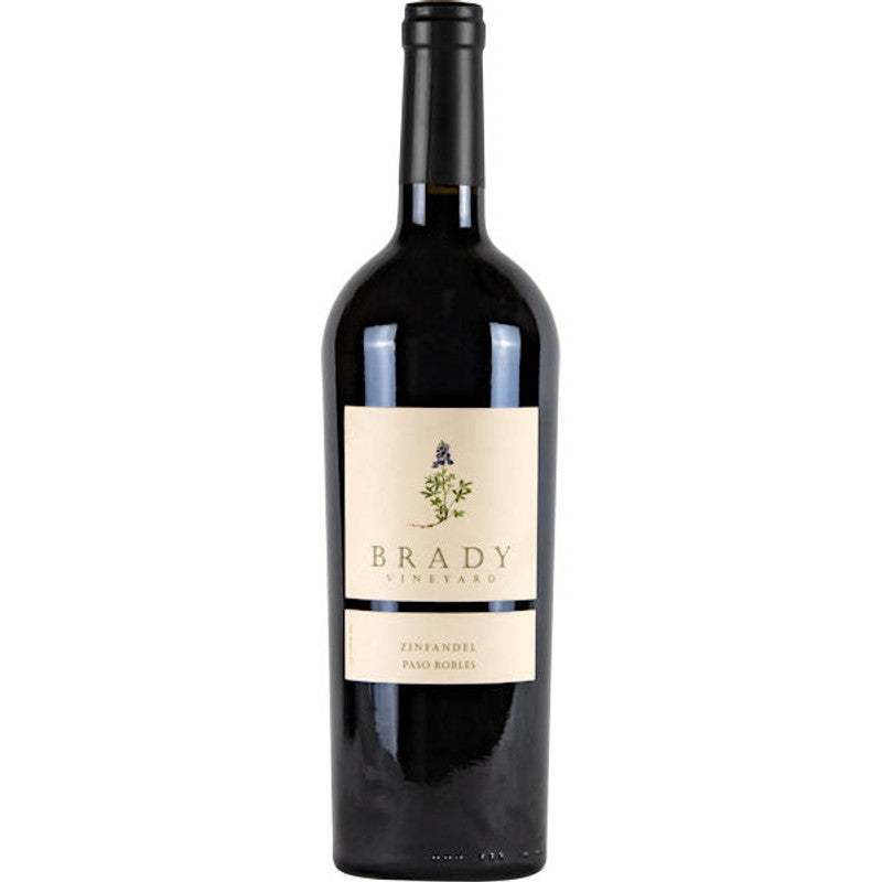Brady Vineyard Paso Robles Zinfandel 750 ML bottle showcasing rich red wine with dark fruit and spice notes