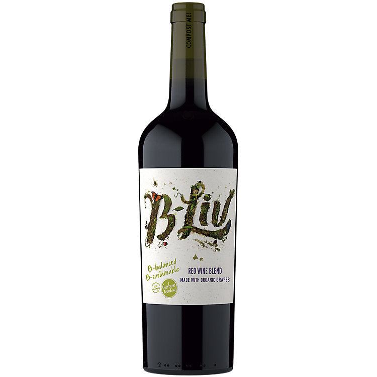 B-Liv Red Wine Blend from Chile 750ml bottle with organic grapes and sustainable label