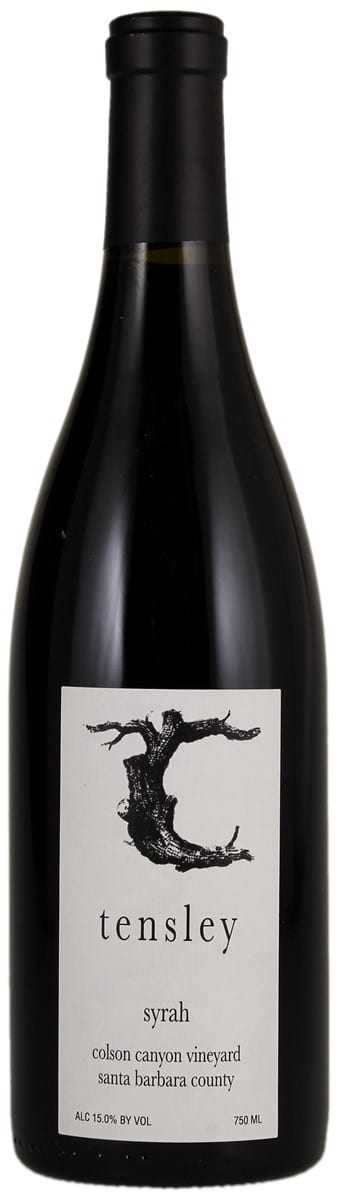 Bottle of Tensley Colson Canyon Vineyard Syrah 2023 showcasing rich dark fruit and elegant design