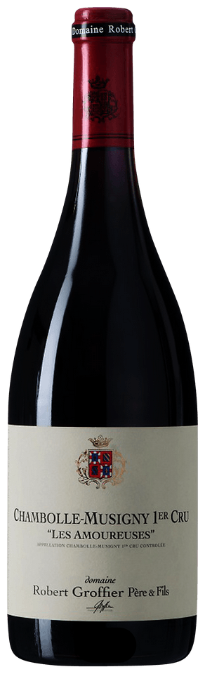 Red wine bottle with a visible label on a white background