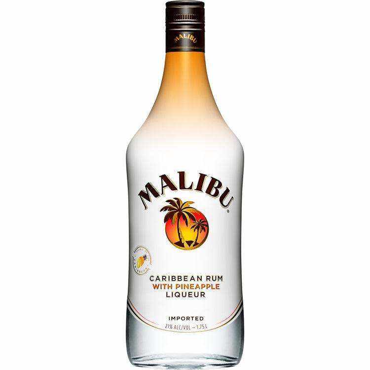 Malibu Pineapple Flavored Rum 1.75 L bottle with coconut and pineapple flavors.