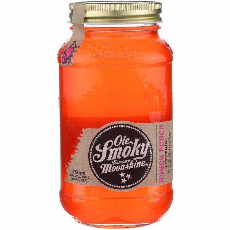 Ole Smoky Hunch Punch Lightnin' Moonshine 750 ML bottle with label and gold lid.