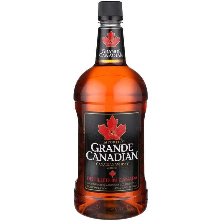 Grande Canadian Whisky 1.75 L bottle with label featuring maple leaf design.