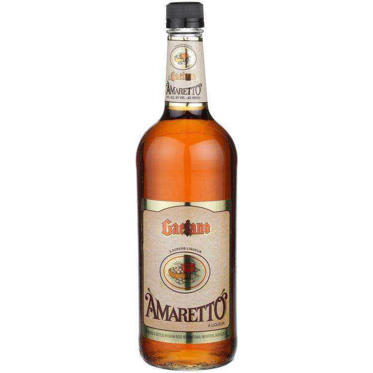Gaetano Amaretto 42 1 L liqueur bottle with label detailing California origin and cordial varieties.