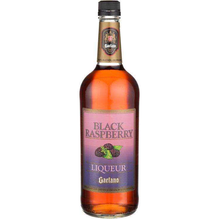 Gaetano Black Raspberry Liqueur 33 1 L bottle with label featuring raspberries.