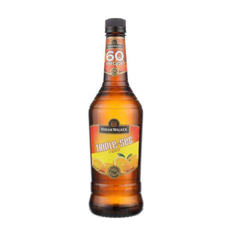 Hiram Walker Triple Sec 60 proof 750 ML bottle with natural orange flavors.
