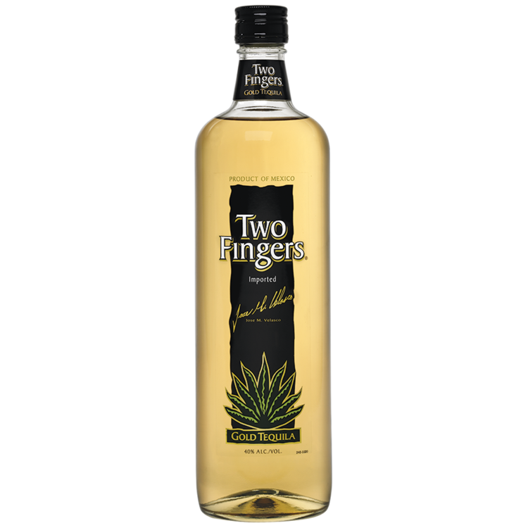Bottle of Two Fingers Tequila Gold 80 750 ML.