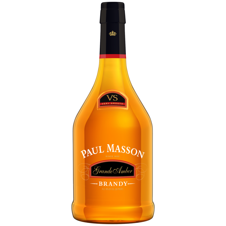 Paul Masson Brandy Grande Amber bottle, 1L, smooth taste, oak-aged.