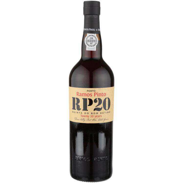 Ramos Pinto Porto Quinta Do Bom Retiro Tawny 20 Year wine bottle with light golden hue and copper reflections.