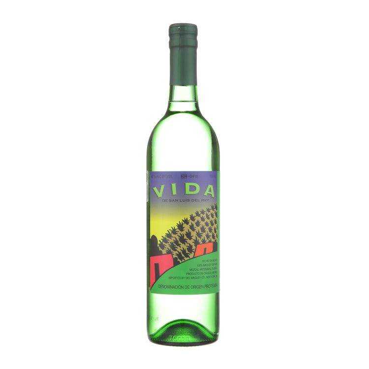 Del Maguey Mezcal Vida 750 ML green bottle with colorful label.