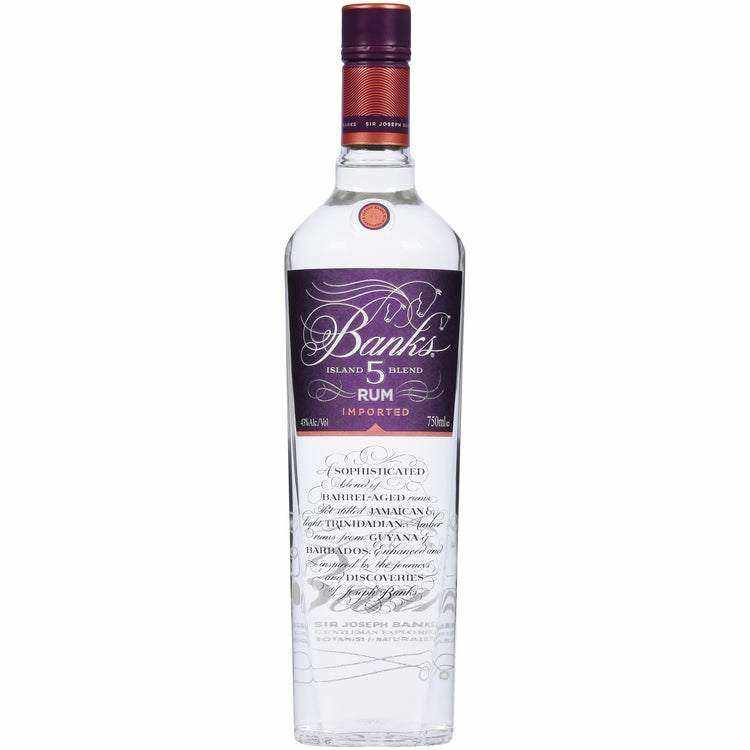 Banks Light Rum 5 Island Blend 750ml bottle with embossed label design.