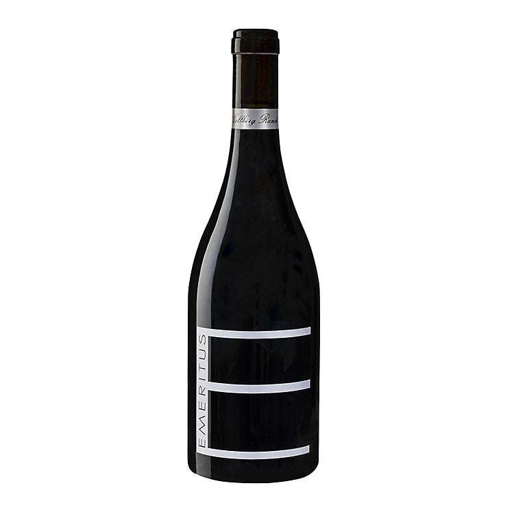 Bottle of Emeritus Hallberg Ranch Pinot Noir 2021 wine from Russian River Valley with elegant red fruit and spice notes