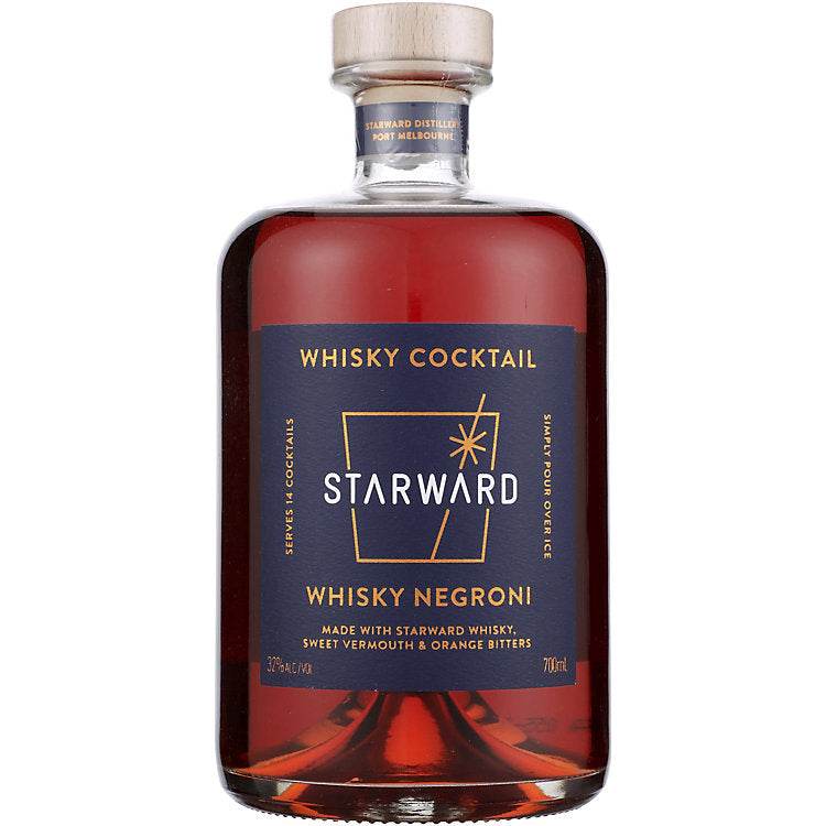 Starward Whisky Negroni Cocktail 700ml bottle with orange garnish on ice showcasing premium Australian whisky blend
