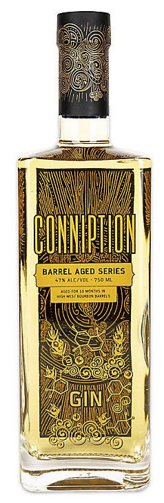 Conniption Barrel Aged Gin 750 ML bottle showcasing premium American gin with oak barrel aging and rich botanical flavors